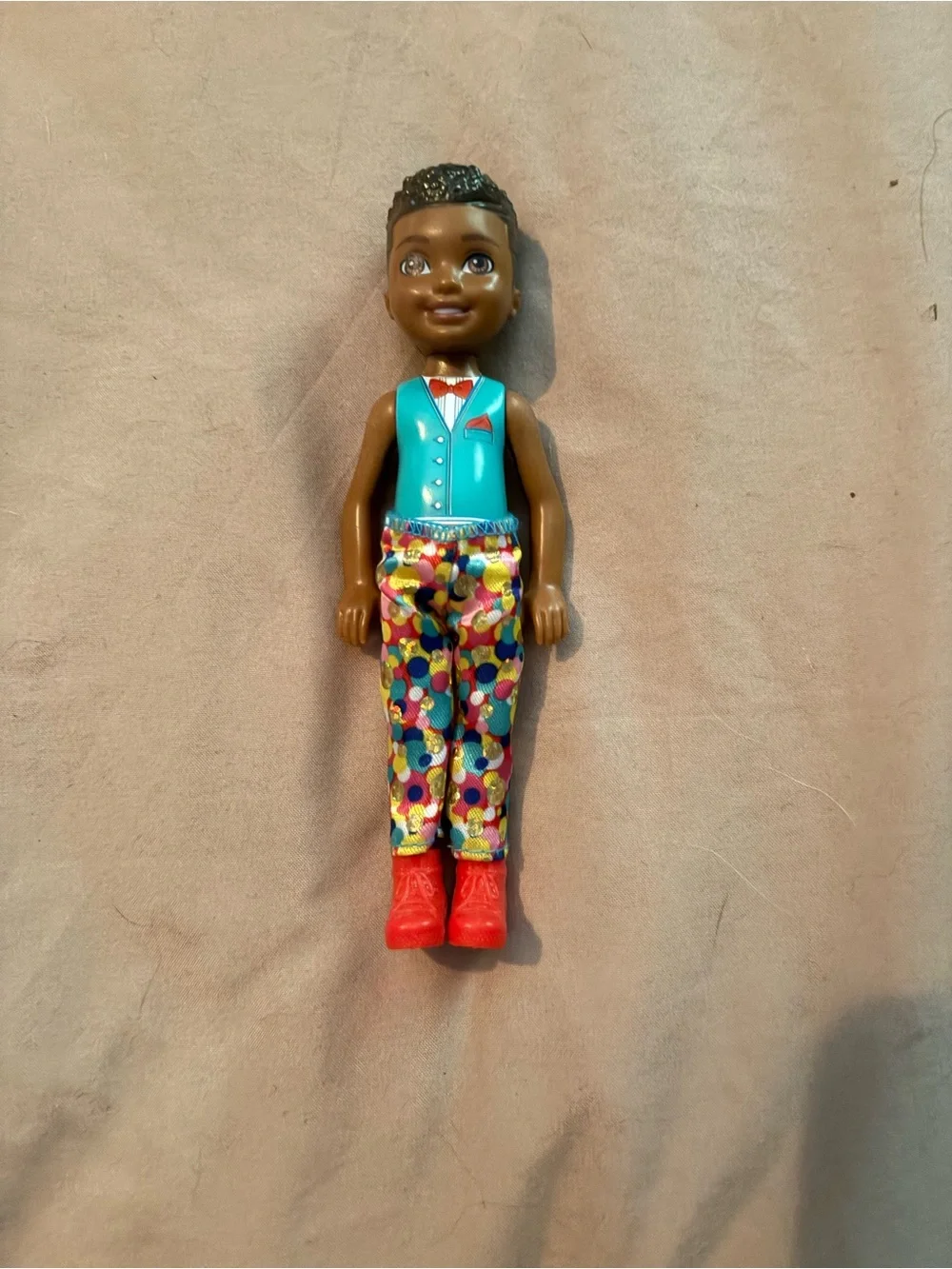 Barbie Boy Doll Multicolor Polka Pants Doll with Teal Vest and Red Boots